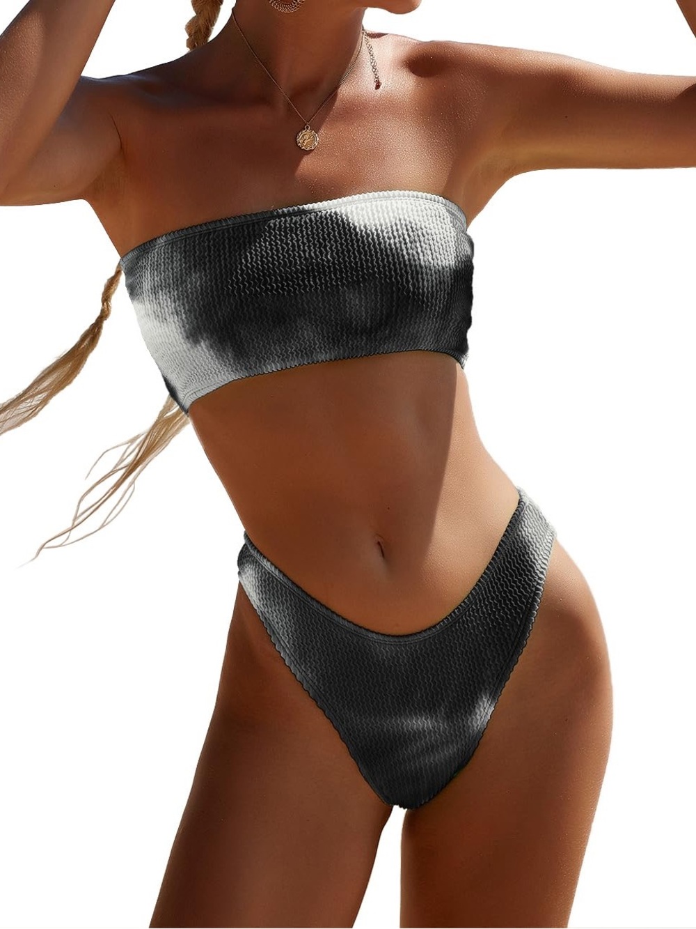 YIMISAN Two Piece Strapless Bandeau Bikini Swimsuit Women’s Size S Textured Sexy